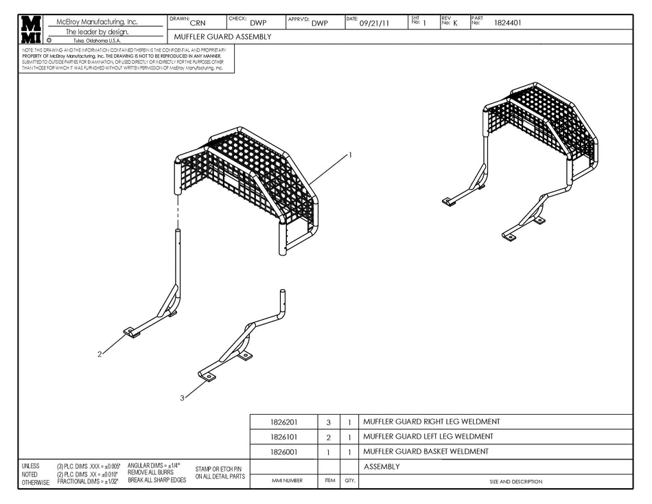 McElroy Part 1824401 - MUFFLER GUARD ASSY for sale