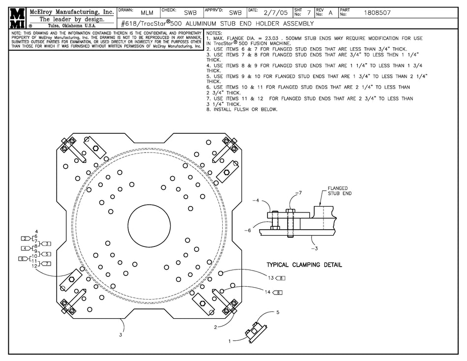 McElroy Part 1808507 - 18/T500 ALUM STUB END HLDR ASY for sale