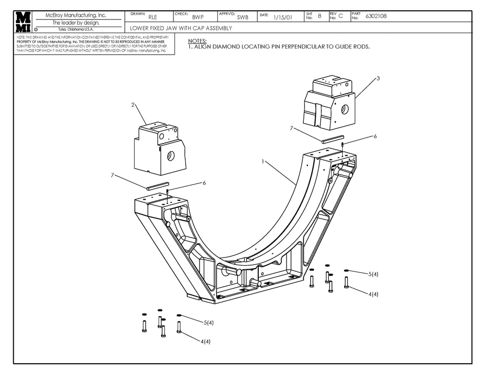 McElroy Part 6302108 - LOWER FIXED JAW W/ CAP ASSY for sale