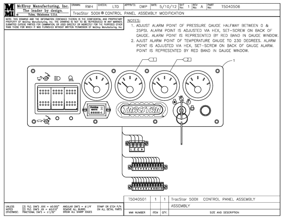 T5040506 - T500 II Control Panel Assembly Mod