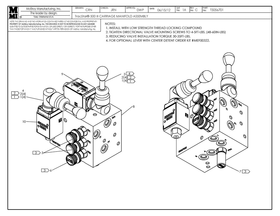McElroy Part T5056701 - T500III CARRIAGE MANIFOLD ASSY for sale