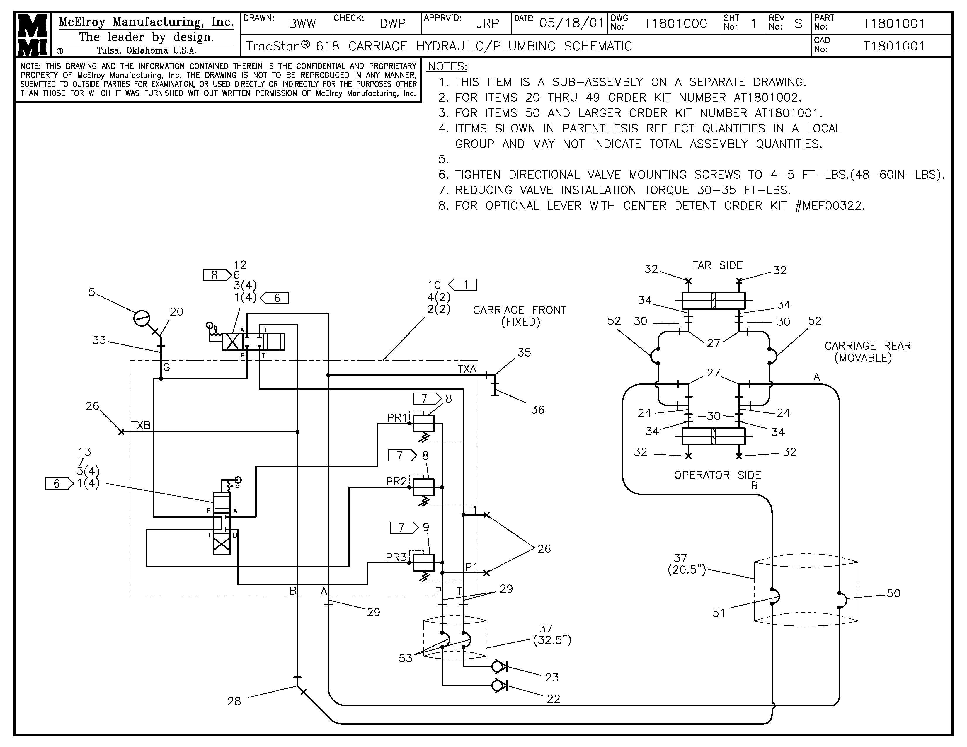 T1801001 - T618 Carriage Hyd/Plb Schem