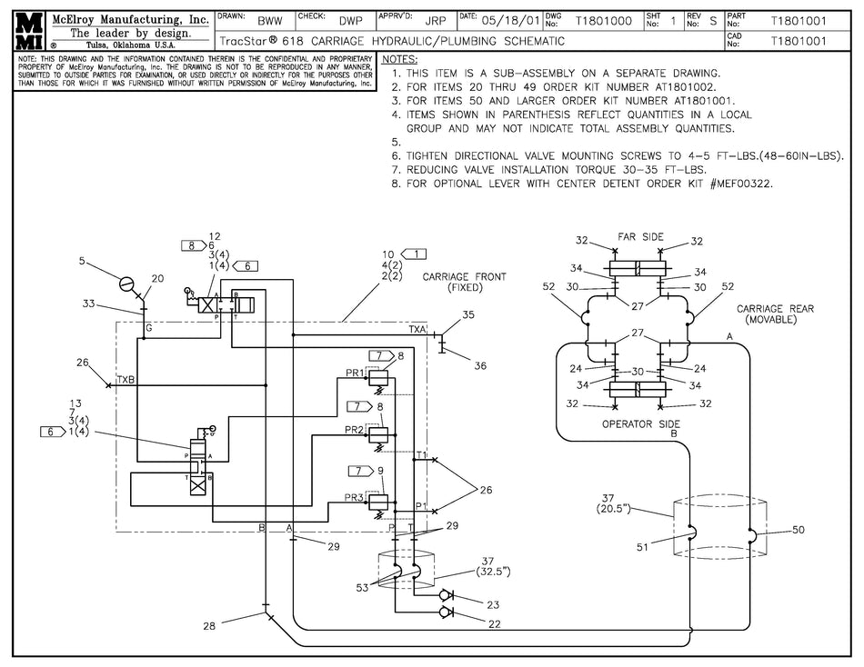 T1801001 - T618 Carriage Hyd/Plb Schem