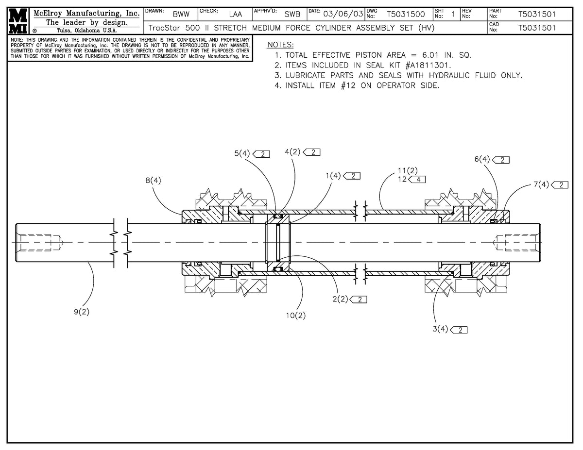 T5031501 - T500II Stretch Mf Cylinder Assembly Set