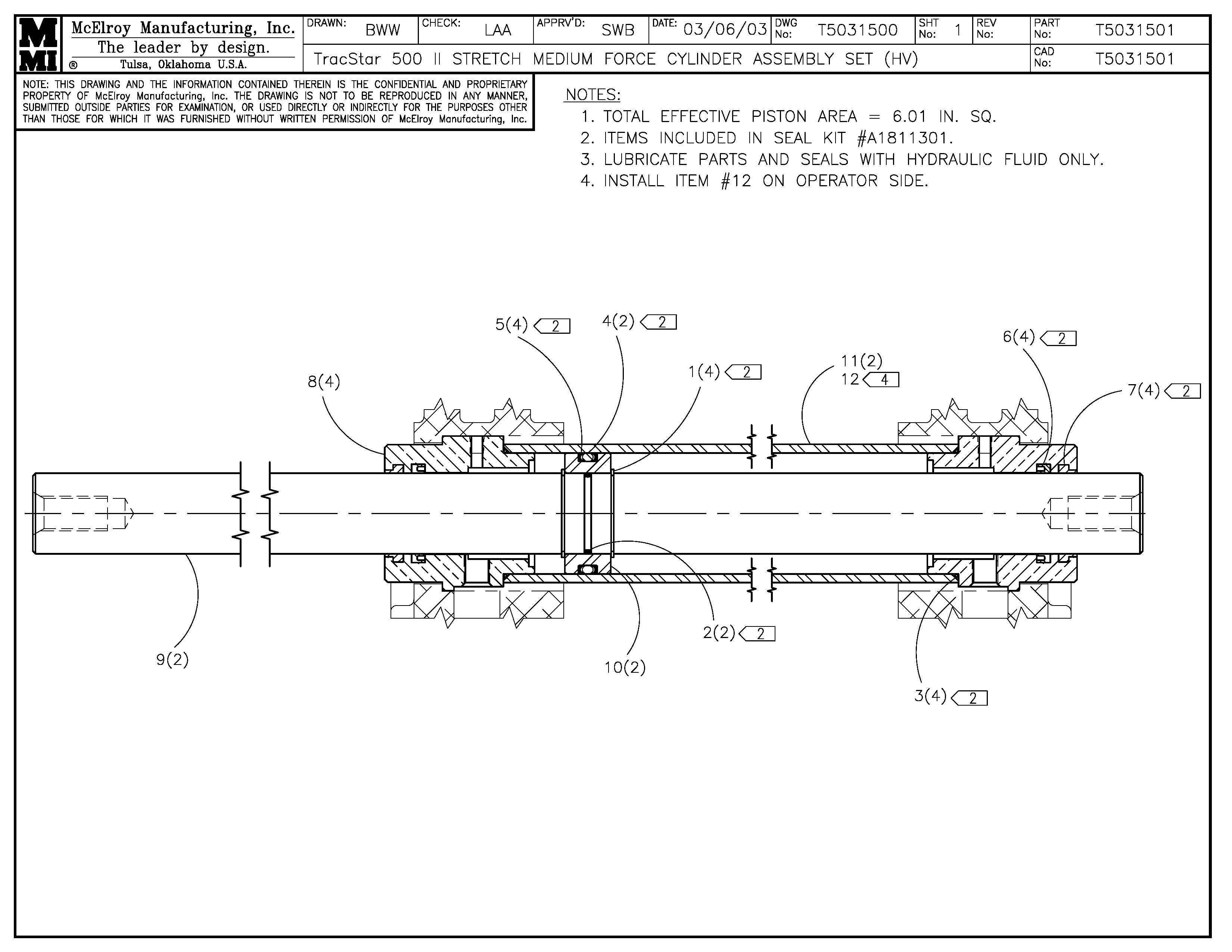 T5031501 - T500II Stretch Mf Cylinder Assembly Set
