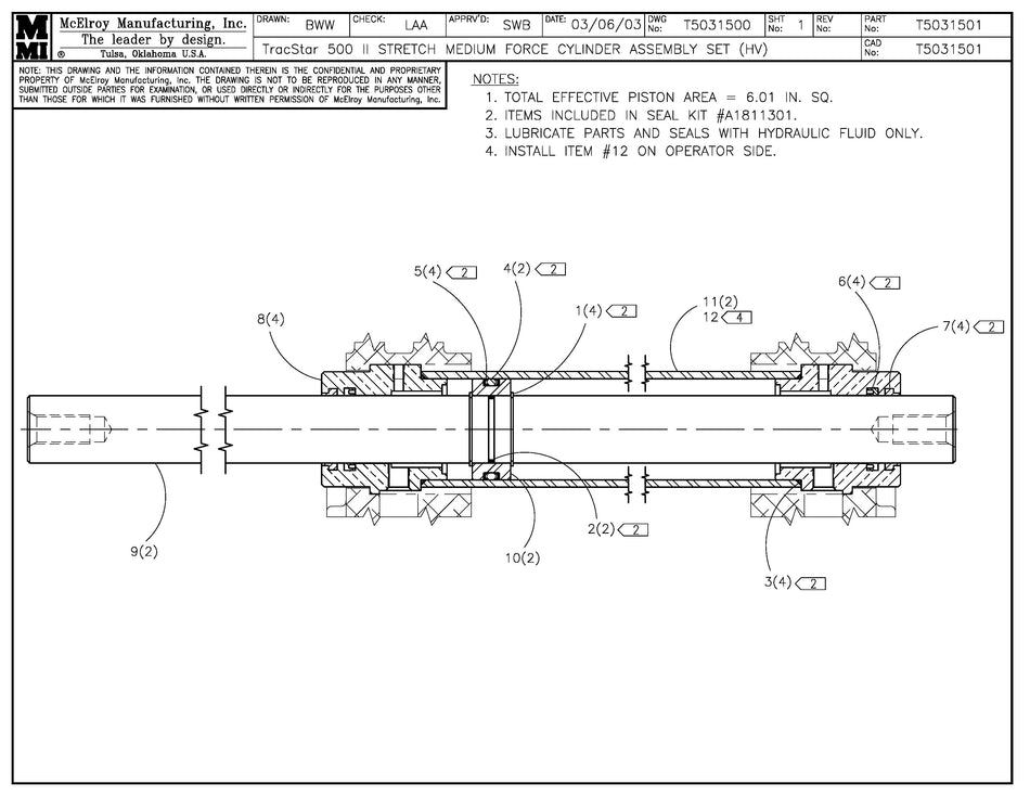 T5031501 - T500II Stretch Mf Cylinder Assembly Set