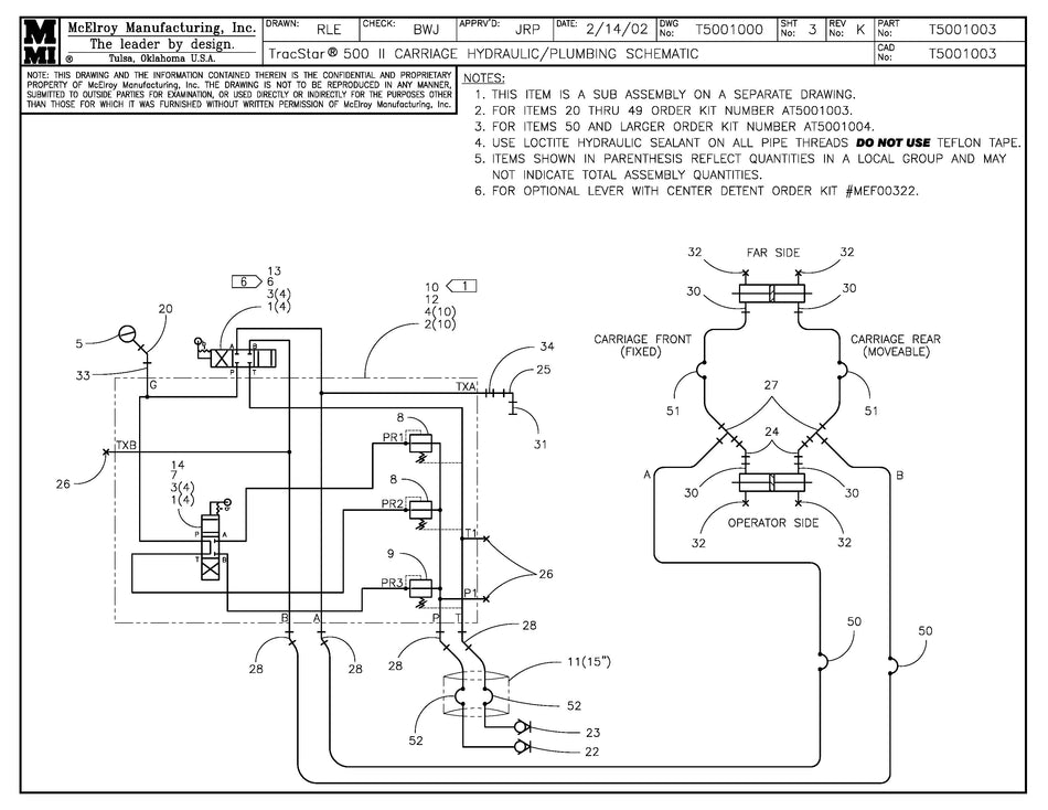 T5001003 - T500 II Carriage Hyd/Plb Schem