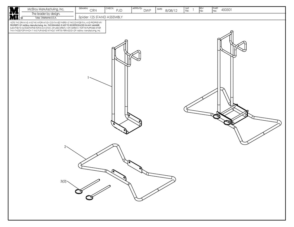 McElroy Part 450501 - SPIDER 125 STAND ASSY for sale