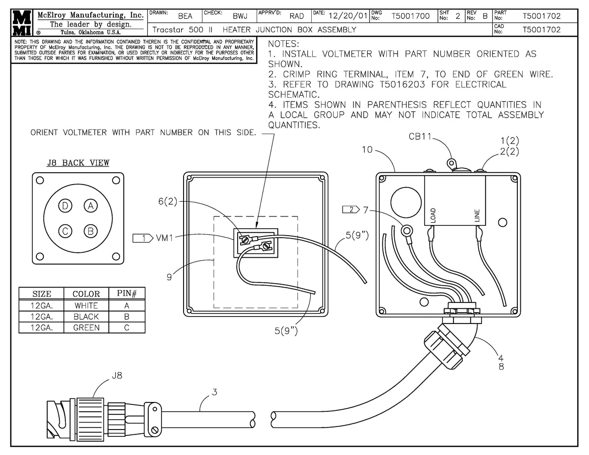 T5001702 - T500 II Heater Junction Box Assembly