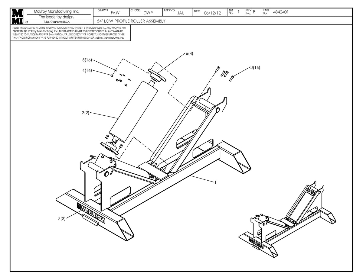 McElroy Part 4842401 - 54" LOW PROFILE ROLLER ASSY for sale