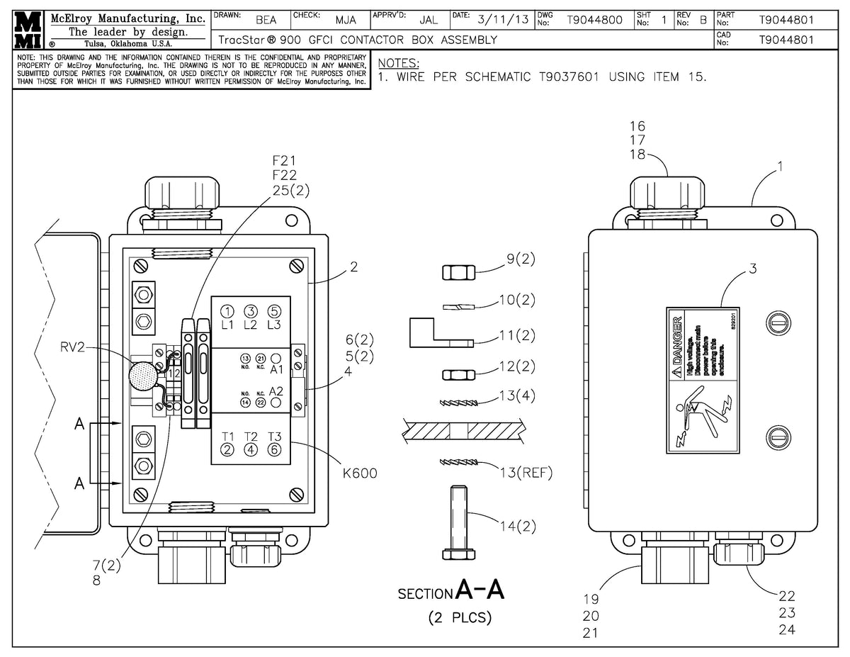 T9044801 - T900 Gfci Contactor Box Assembly