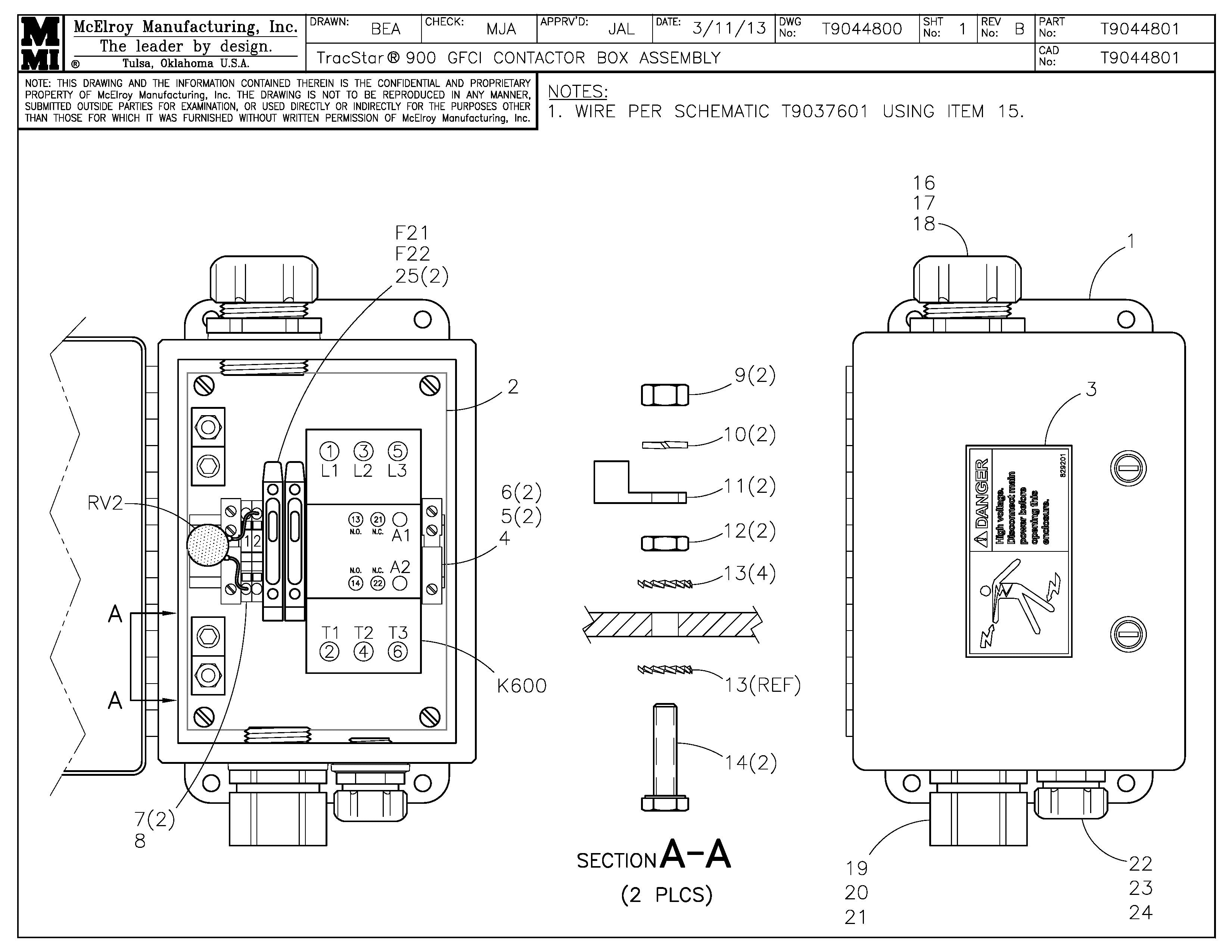 T9044801 - T900 Gfci Contactor Box Assembly