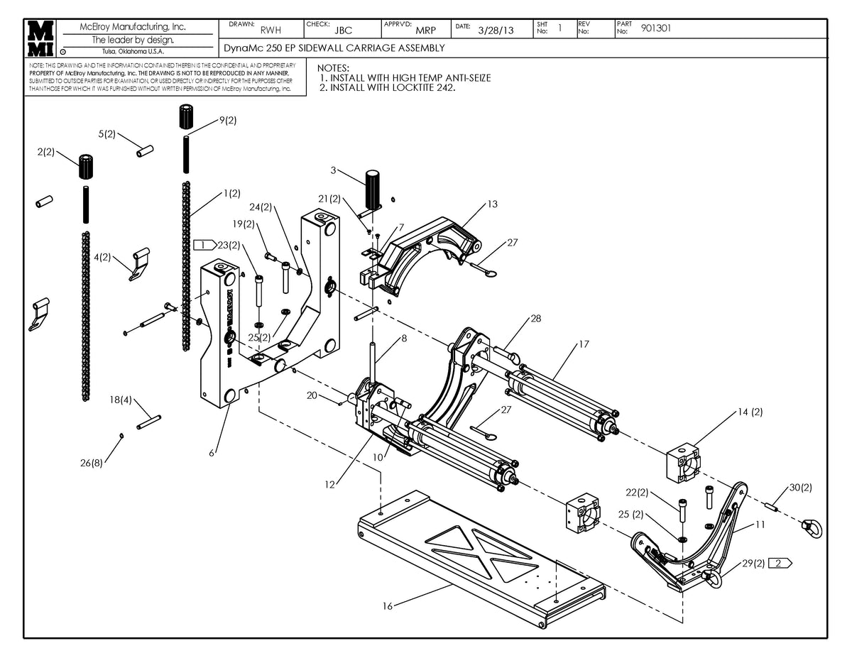 McElroy Part 901301 - DYNAMC 250 EP SIDEWALL CRG ASY for sale