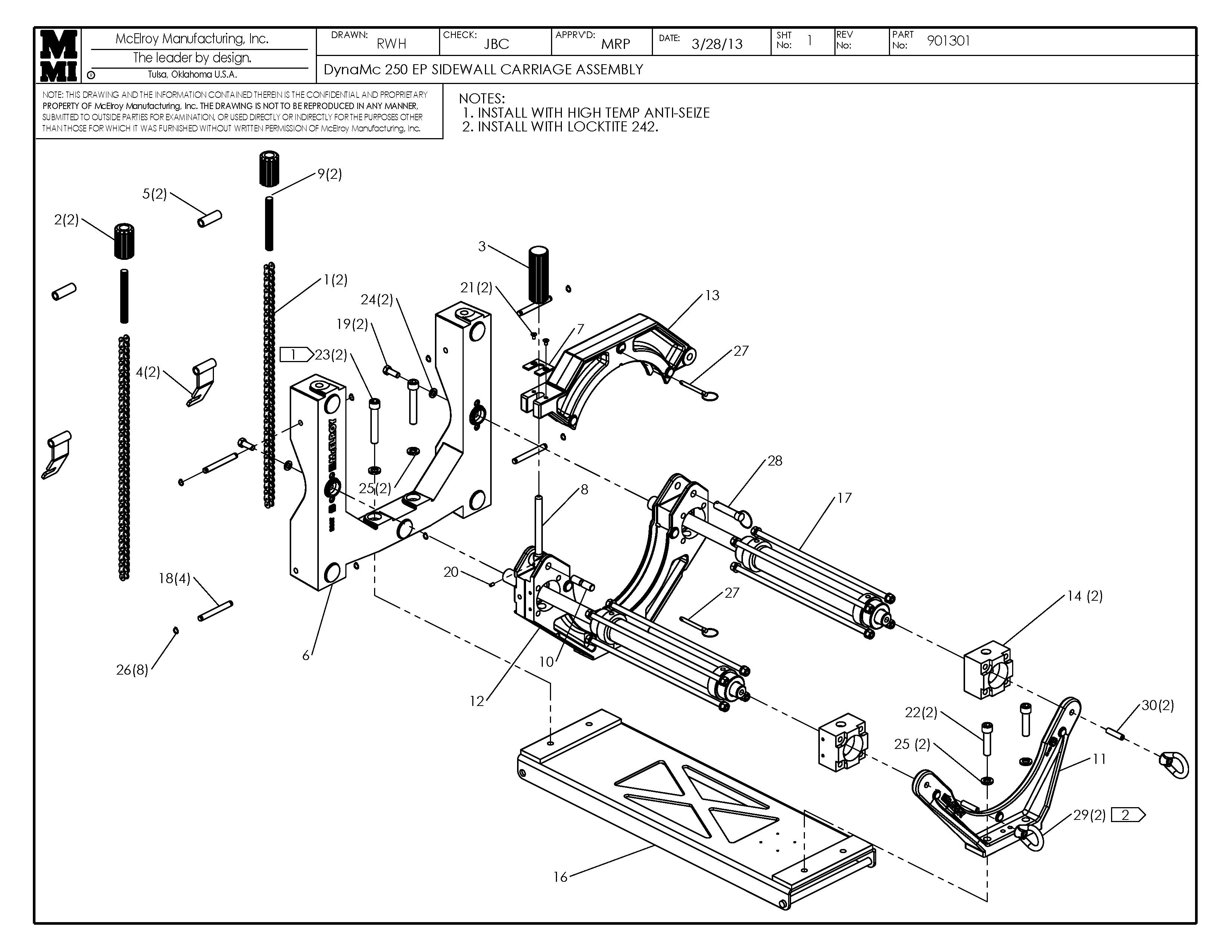 McElroy Part 901301 - DYNAMC 250 EP SIDEWALL CRG ASY for sale