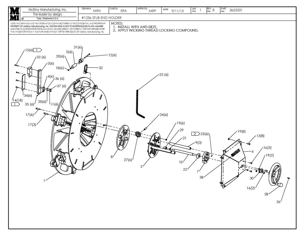 McElroy Part 3655501 - 36 SC STUB END HOLDER for sale