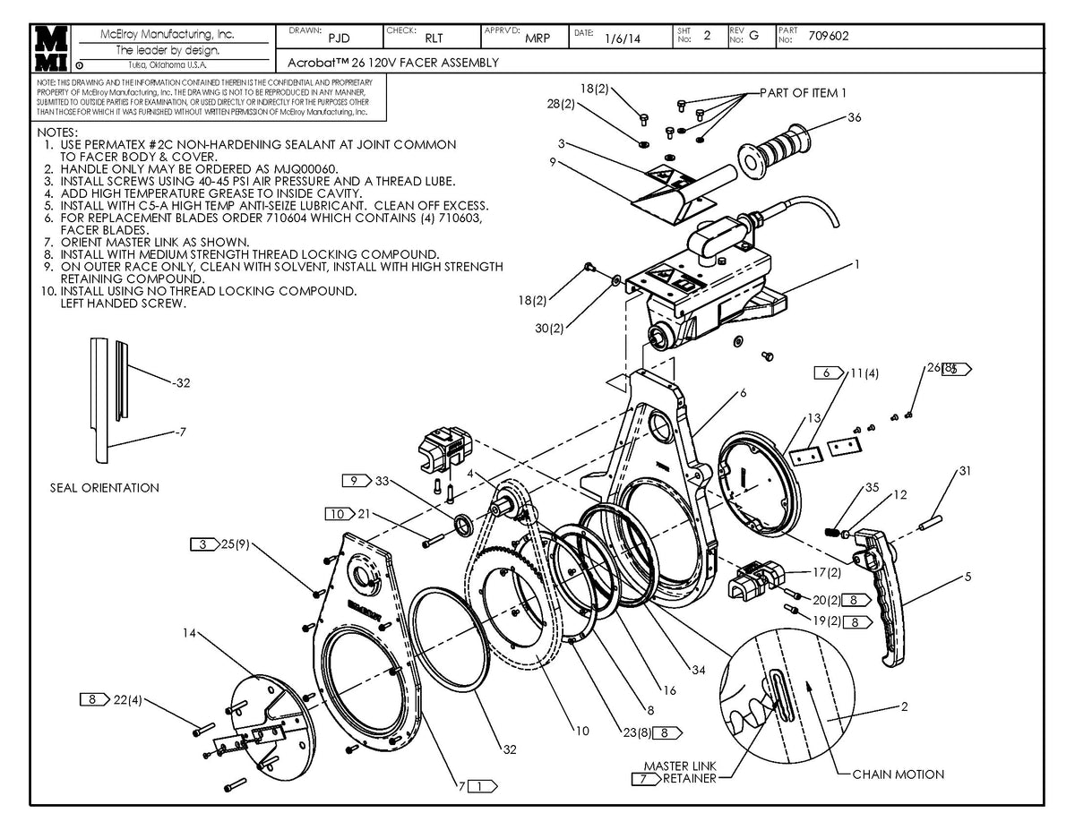 McElroy Part 709602 - ACROBAT 26 120V FACER ASSY for sale