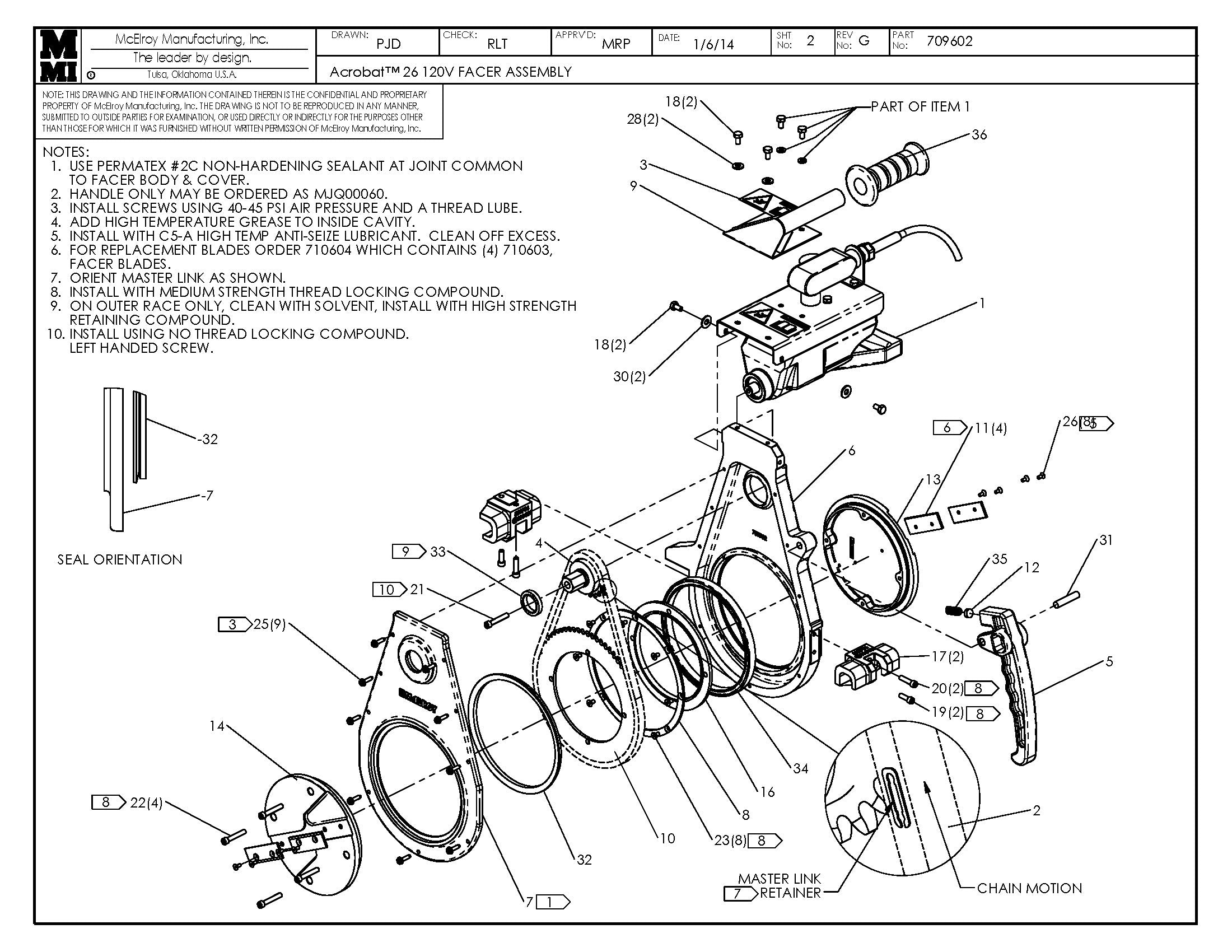 McElroy Part 709602 - ACROBAT 26 120V FACER ASSY for sale