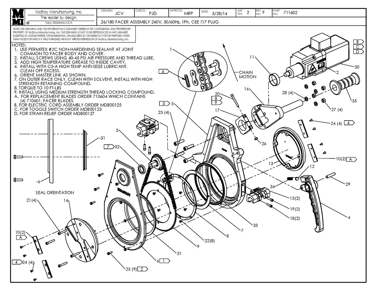 McElroy Part 711602 - ACROBAT/26 240V FACER ASSY for sale
