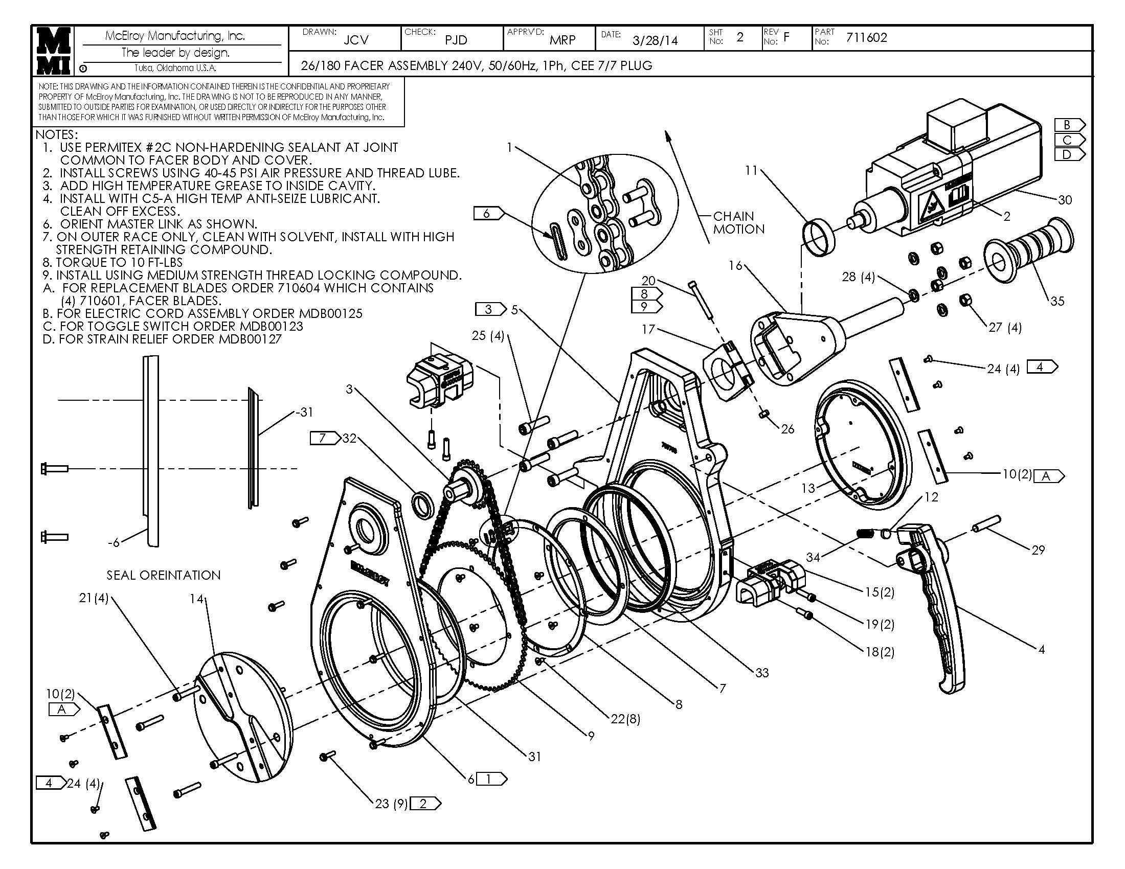 McElroy Part 711602 - ACROBAT/26 240V FACER ASSY for sale