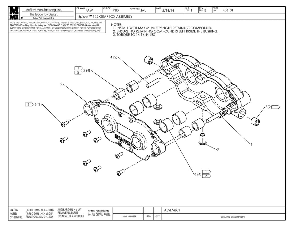 McElroy Part 456101 - SPIDER 125 GEARBOX ASSY for sale
