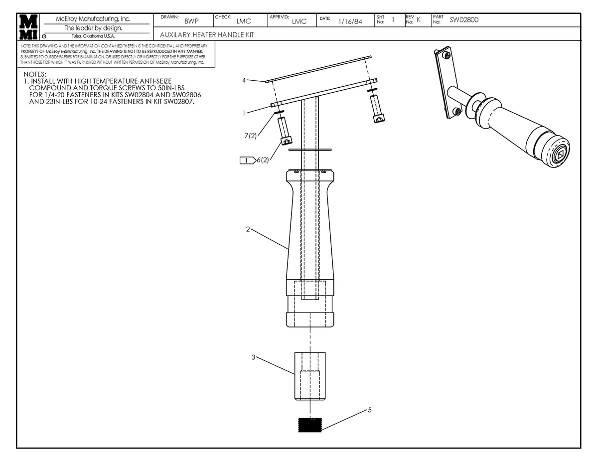 SW02807 - Large Socket Heater Handle Kit