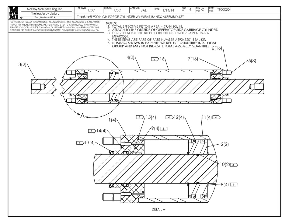 T9000504 - T900 Hf Cylinder W/Wear Band Assembly St