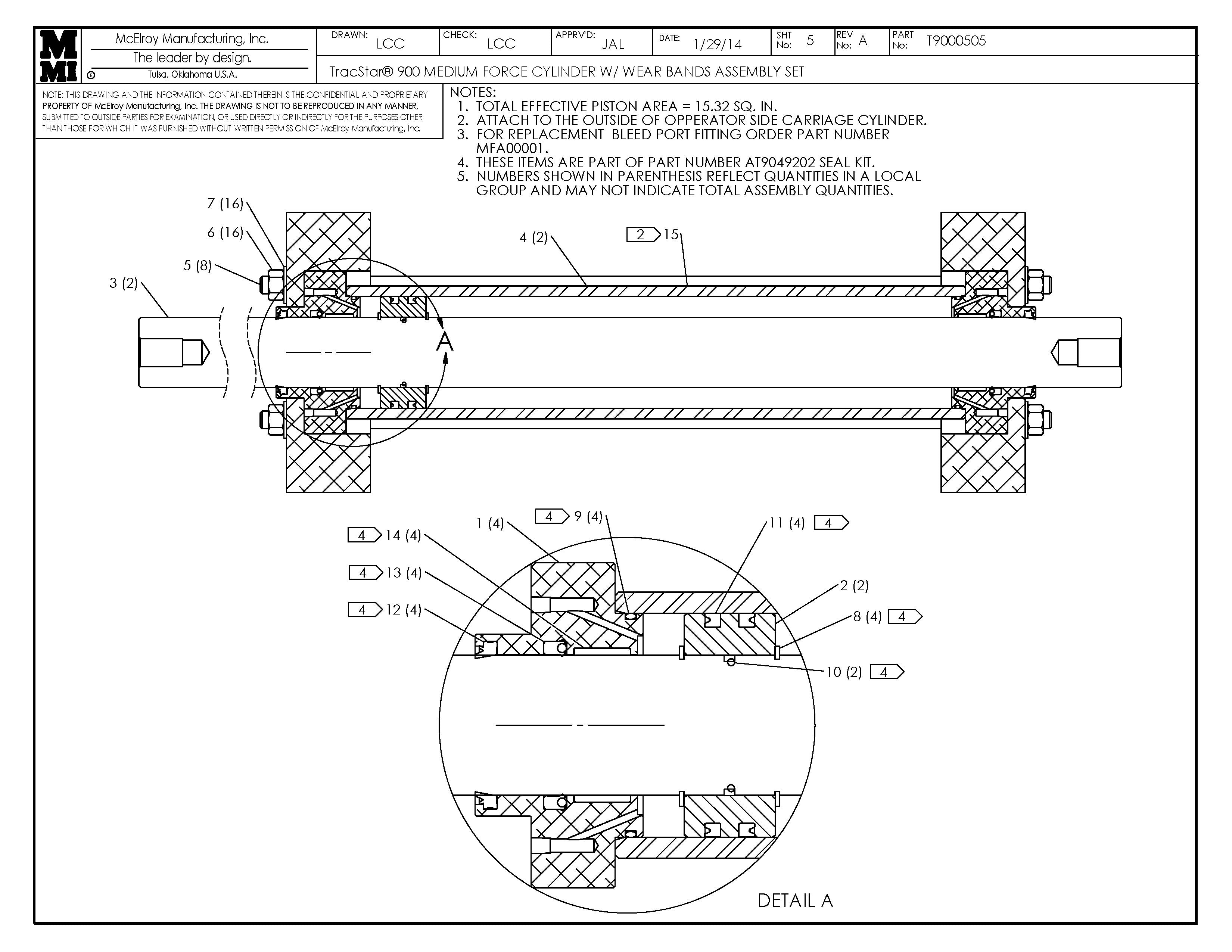 T9000505 - T900 Mf Cylinder W/Wear Band Assembly St