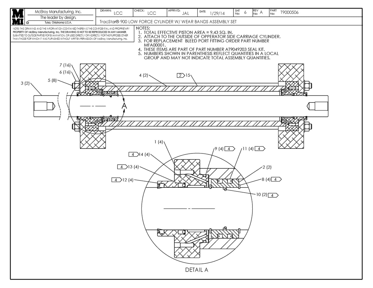 T9000506 - T900 Lf Cylinder W/Wear Band Assembly St