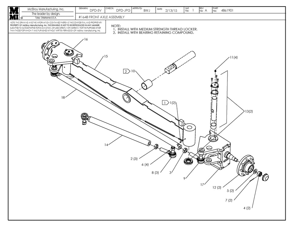 McElroy Part 4861901 - 1648 FRONT AXLE ASSY for sale