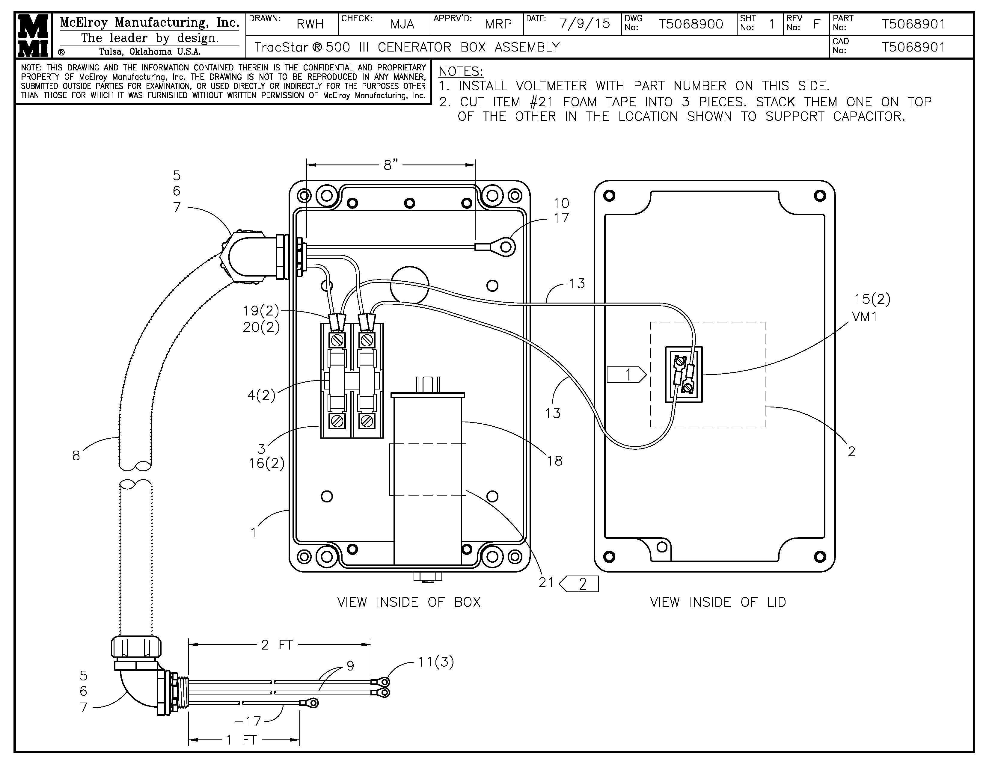 McElroy Part T5068901 - T500 III GENERATOR BOX ASSY For Sale