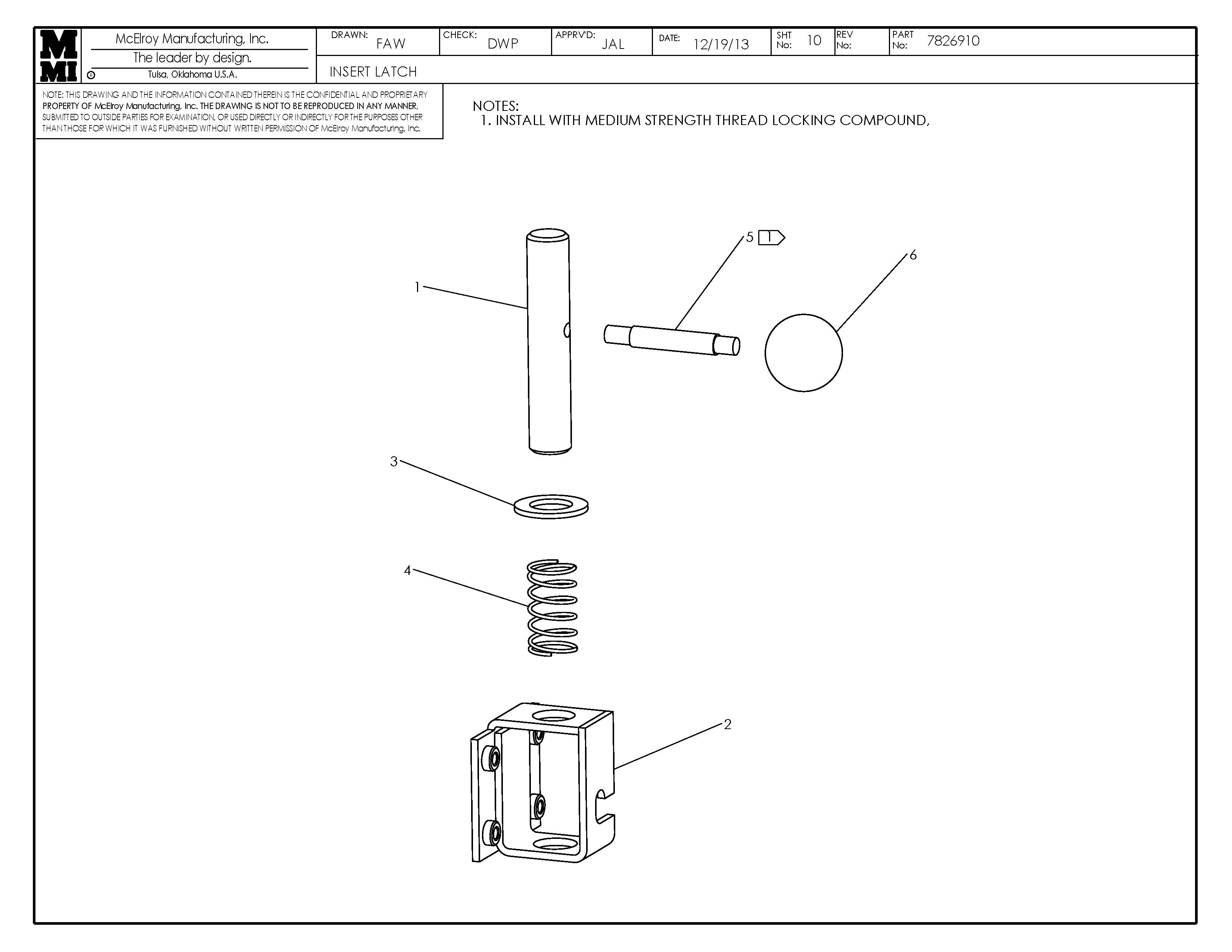 McElroy Part 7826910 - INSERT LATCH for sale