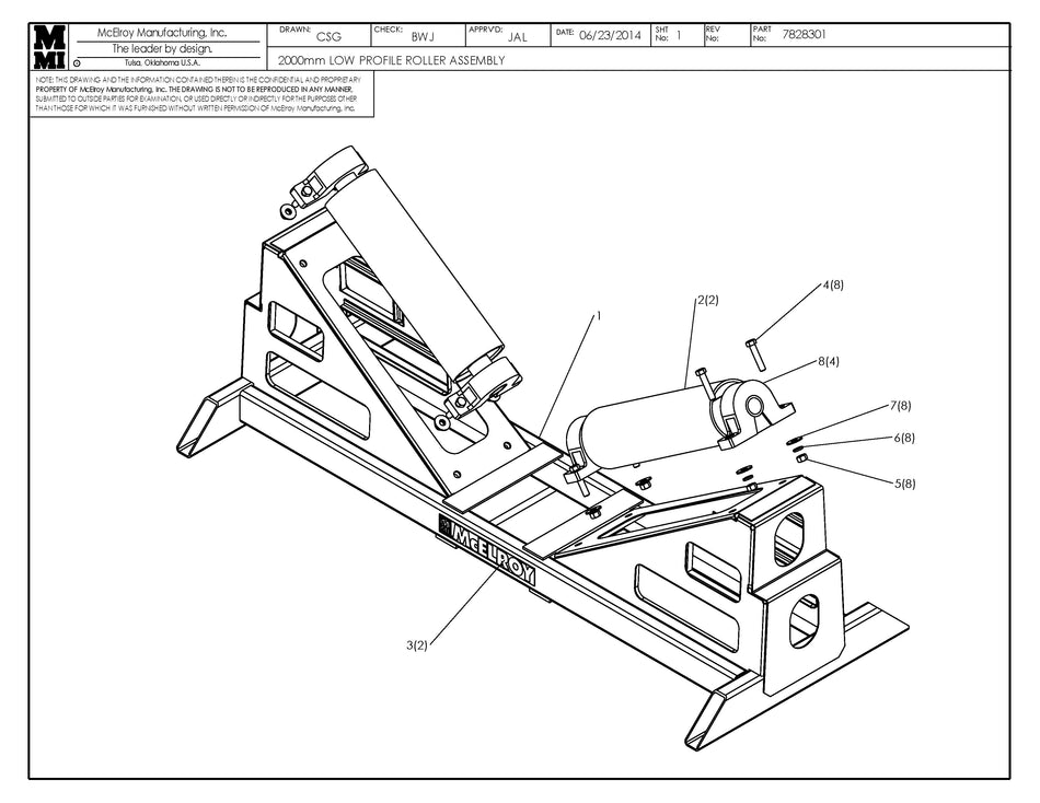 McElroy Part 7828301 - 2000MM LOW PROFILE ROLLER ASSY for sale