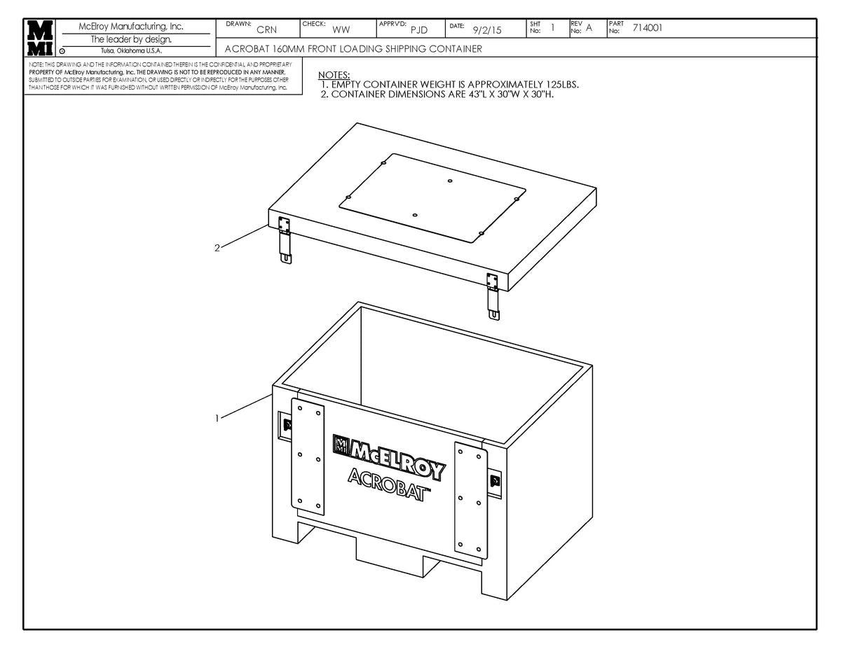 McElroy Part 714001 - ACROBAT FRONT LOADING SHP CNTR for sale