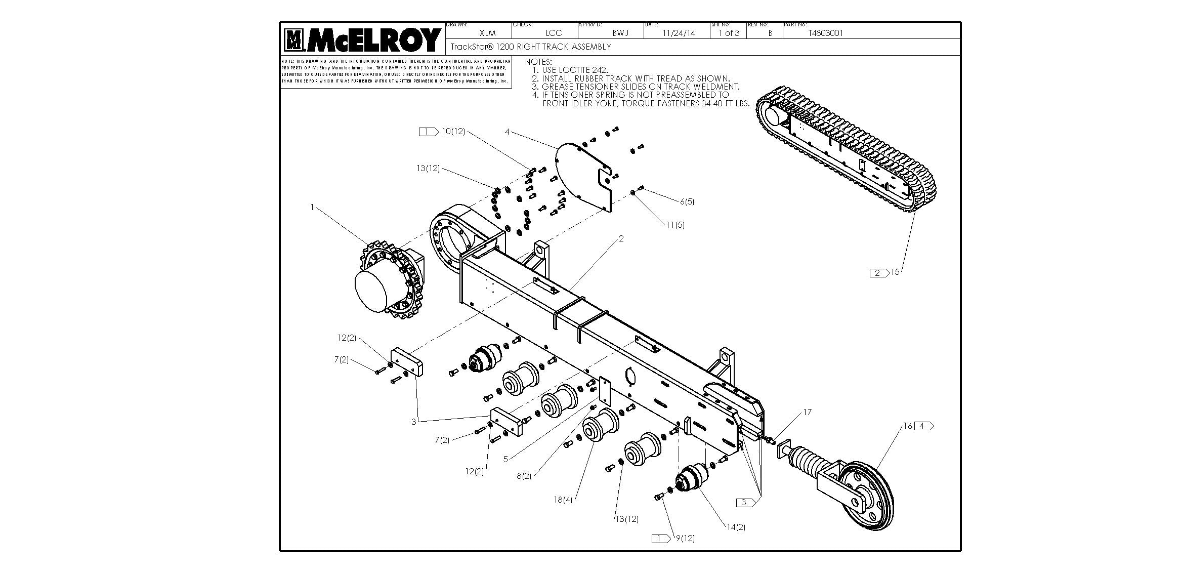 McElroy Part T4803001 - T1200 RIGHT TRACK ASSY for sale
