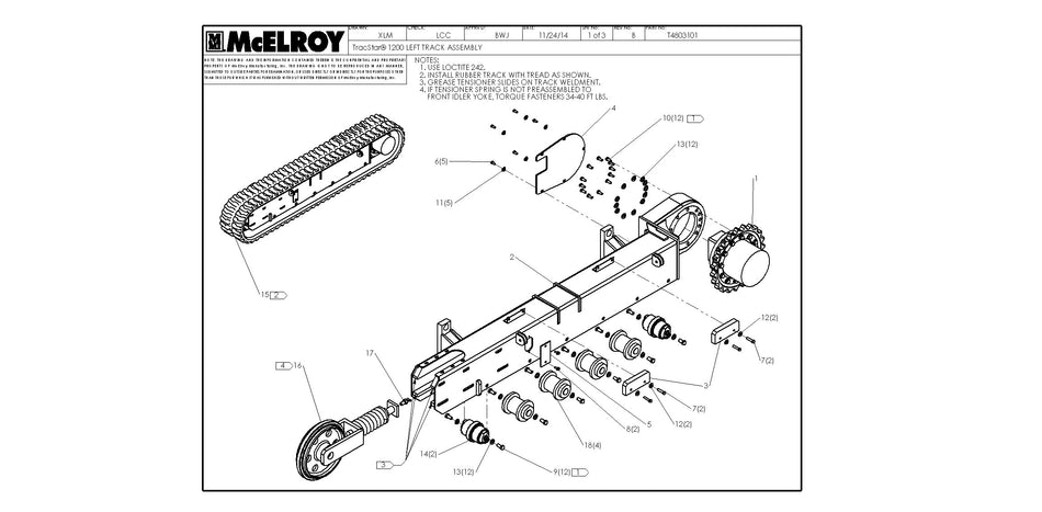 McElroy Part T4803101 - T1200 LEFT TRACK ASSY for sale