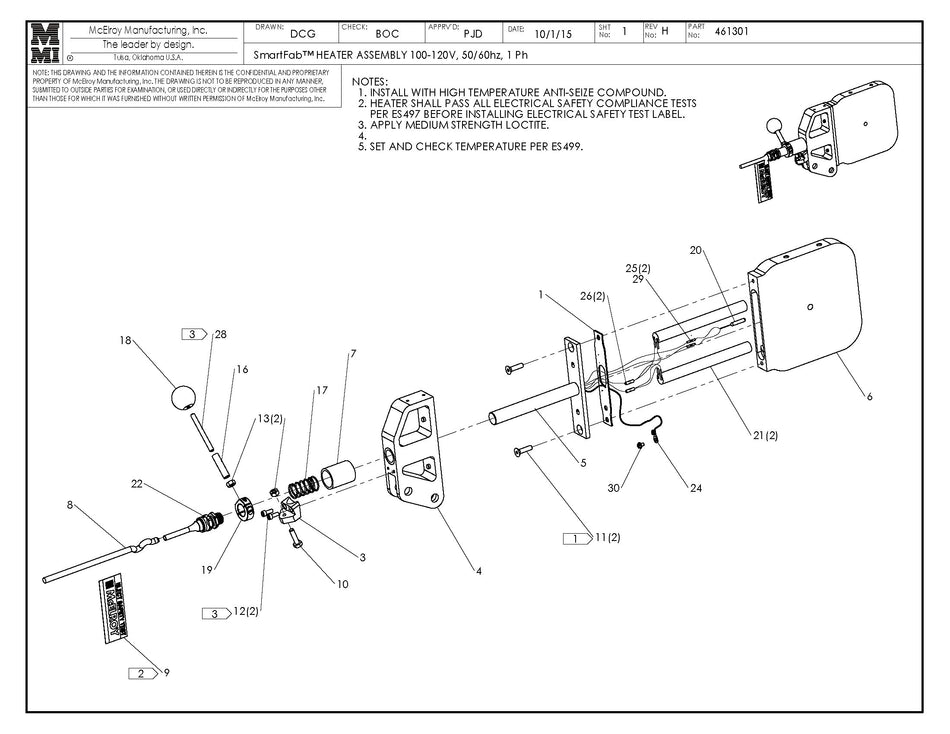 McElroy Part 461301 - SMARTFAB 120V HEATER ASSY for sale