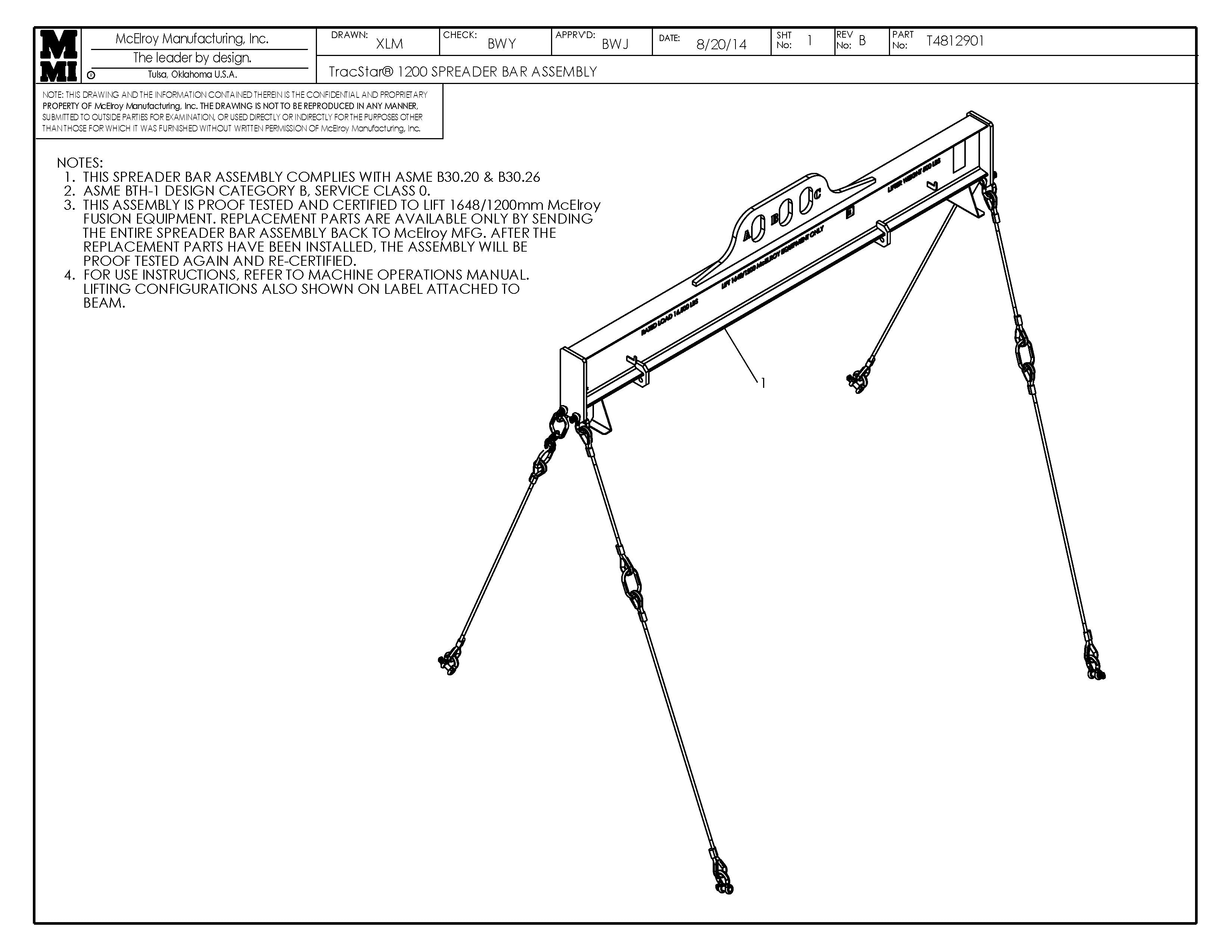 T4812901 - T1200 Spreader Bar Assembly