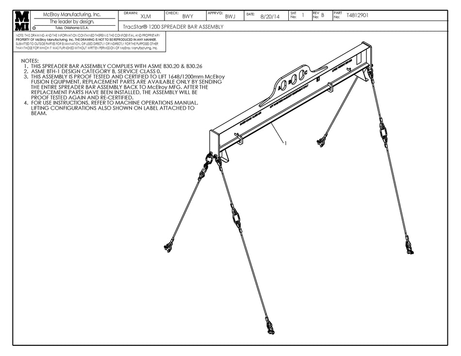 T4812901 - T1200 Spreader Bar Assembly