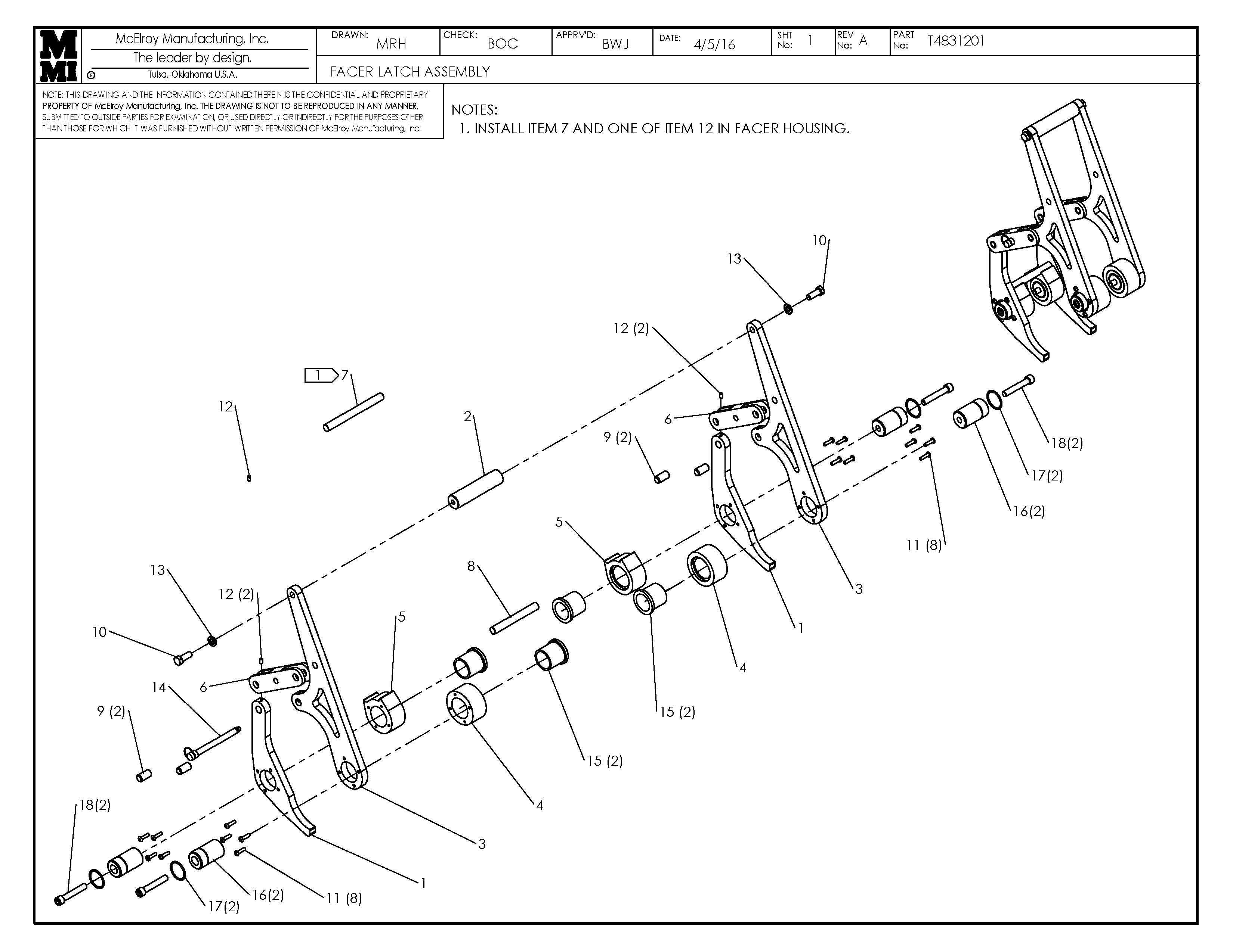 T4831201 - Facer Latch Assembly