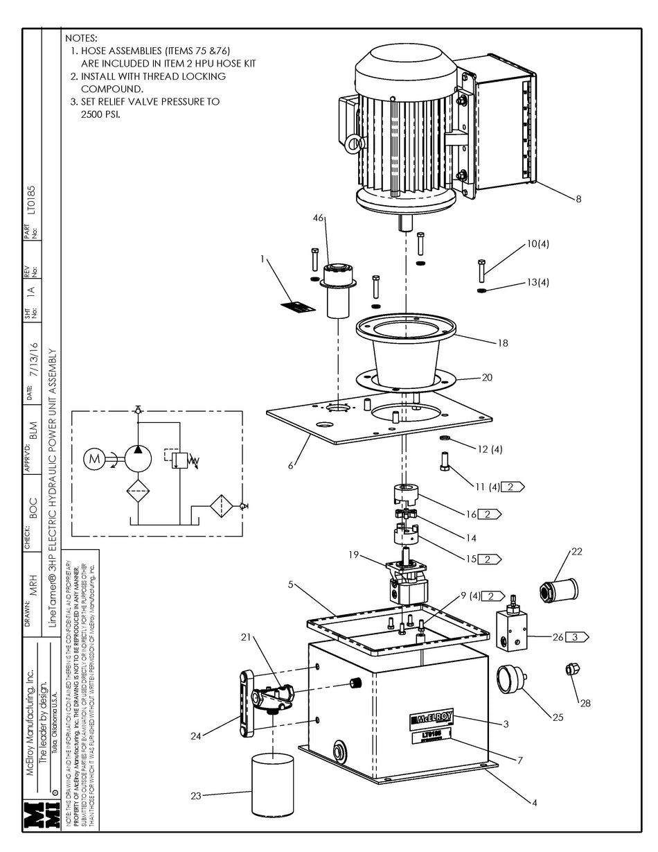 LT0185 - Lt 3Hp Electric Hpu Assembly
