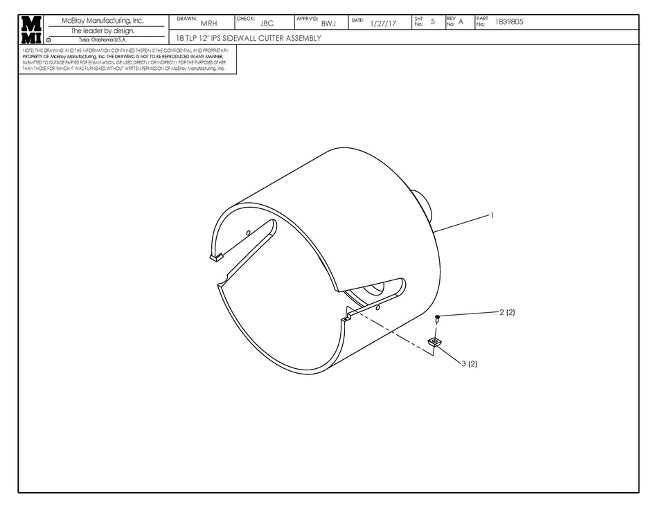 McElroy Part 1839805 - 18TLP 12 IPS SDWL CUTTER ASSY for sale
