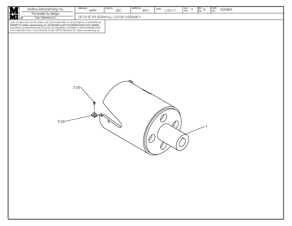McElroy Part 1839809 - 18TLP 8 IPS SDWL CUTTER ASSY for sale