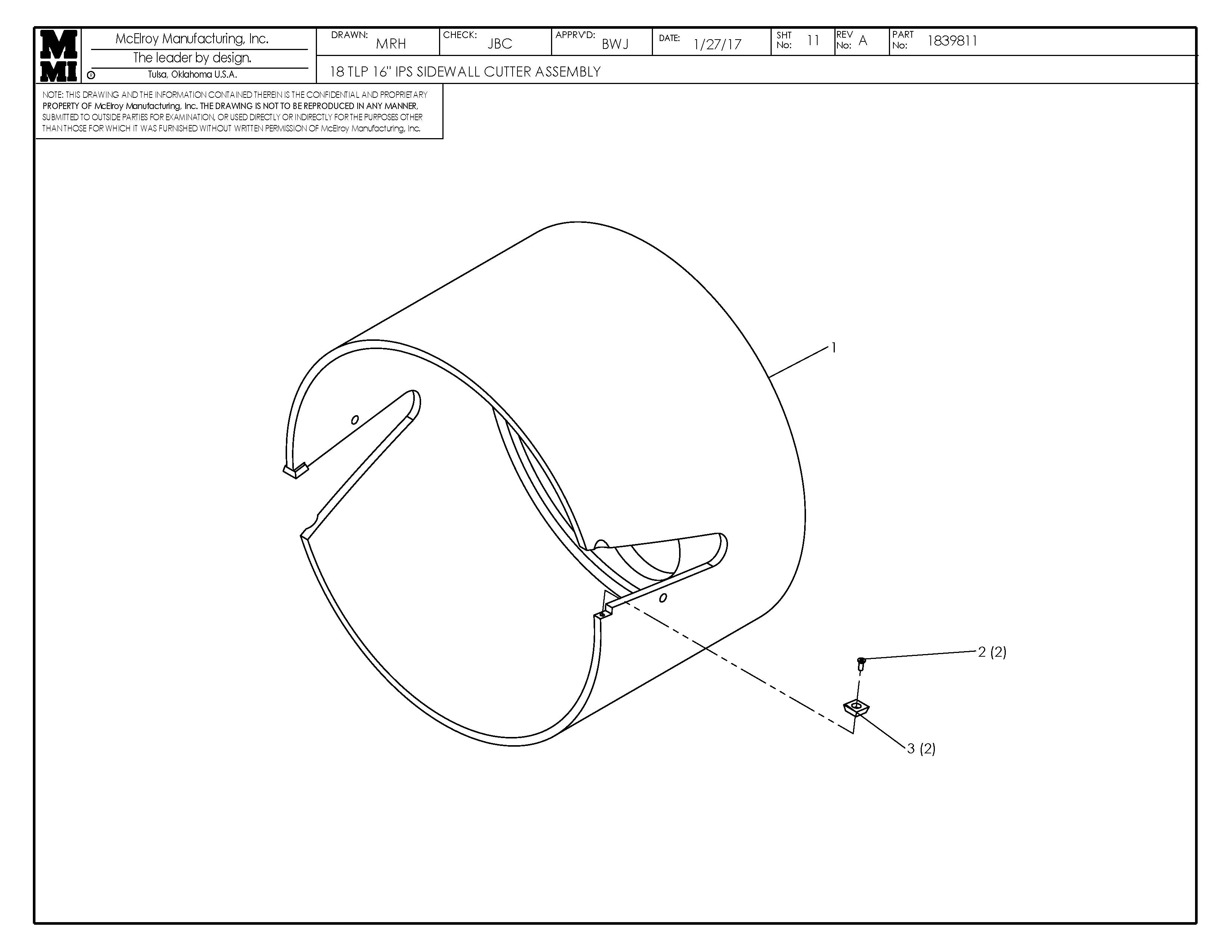 McElroy Part 1839811 - 18TLP 16 IPS SDWL CUTTER ASSY for sale