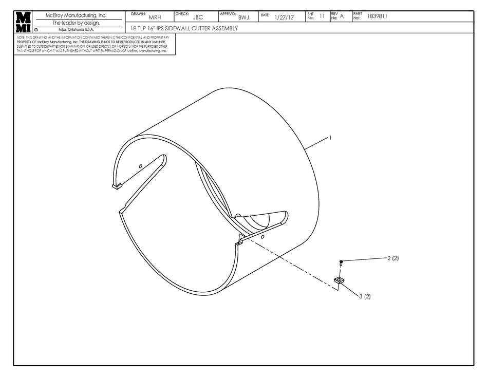 McElroy Part 1839811 - 18TLP 16 IPS SDWL CUTTER ASSY for sale