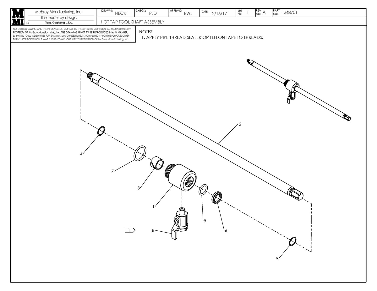 McElroy Part 248701 - HTT SHAFT ASSY for sale