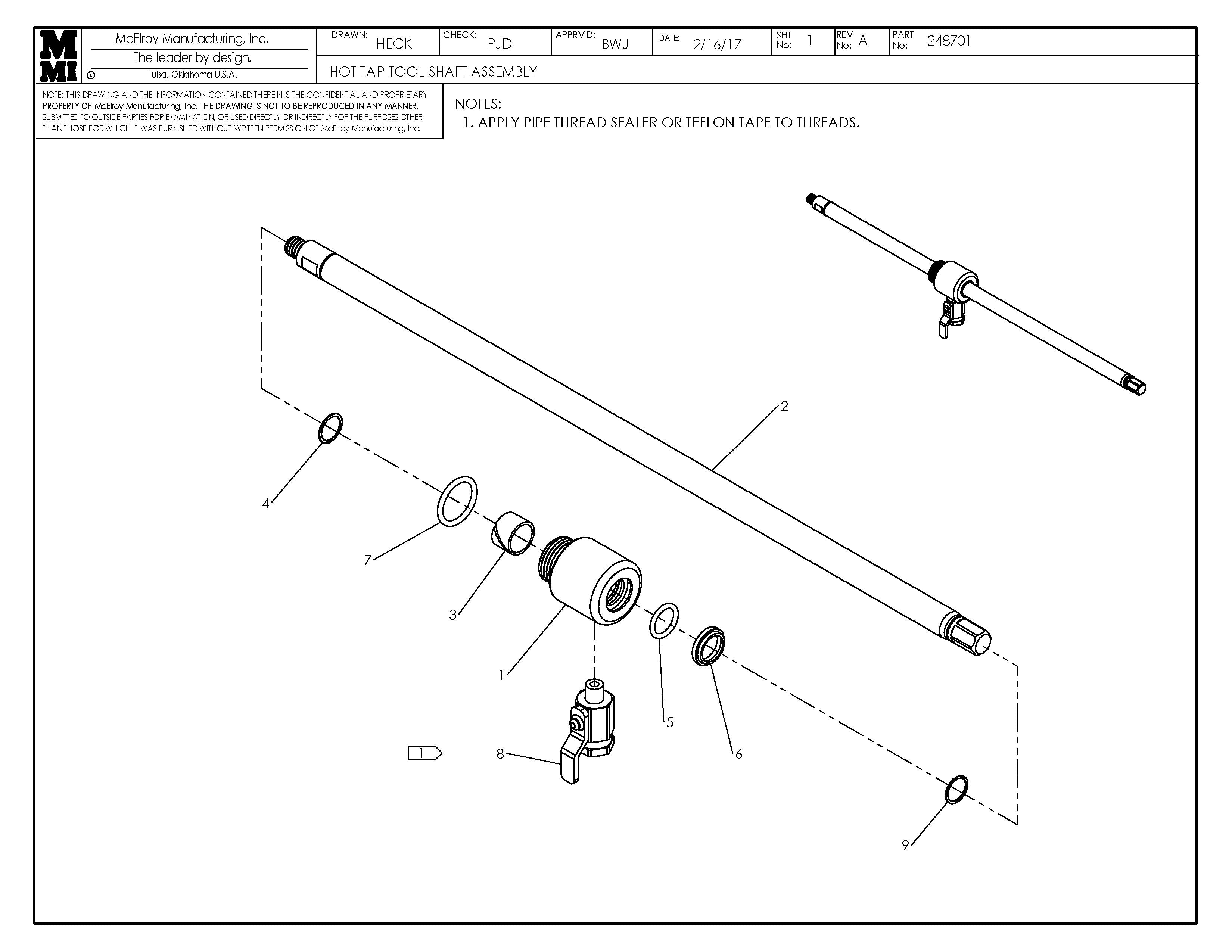 McElroy Part 248701 - HTT SHAFT ASSY for sale