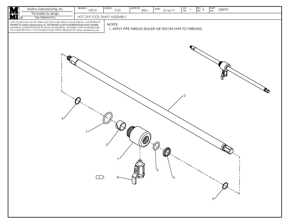 McElroy Part 248701 - HTT SHAFT ASSY for sale