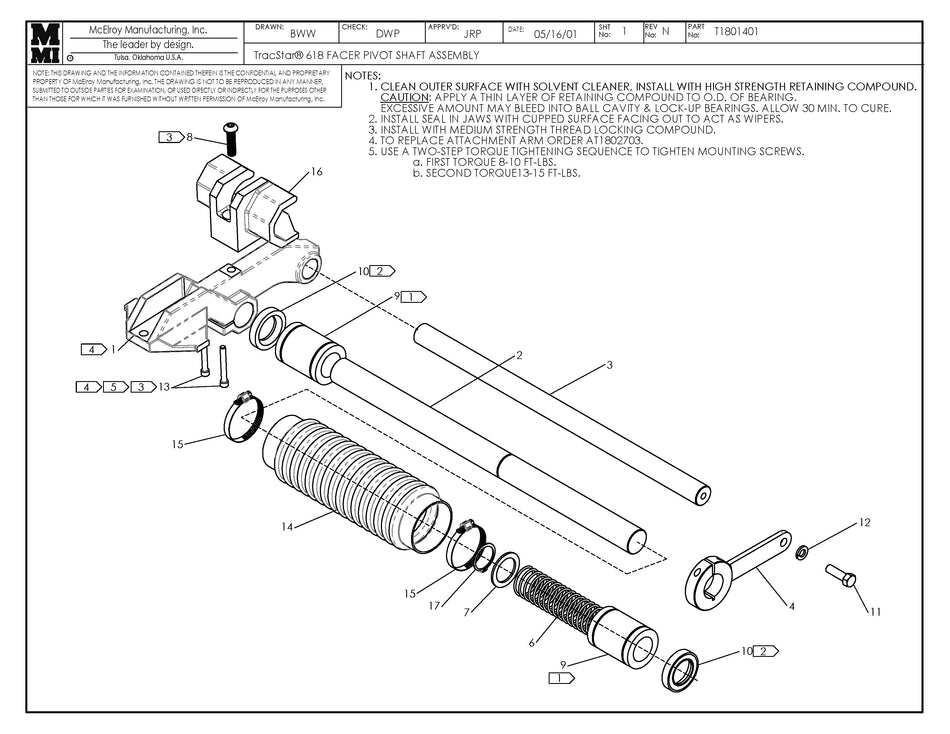 T1801401 - T618 Facer Pivot Shaft Assembly