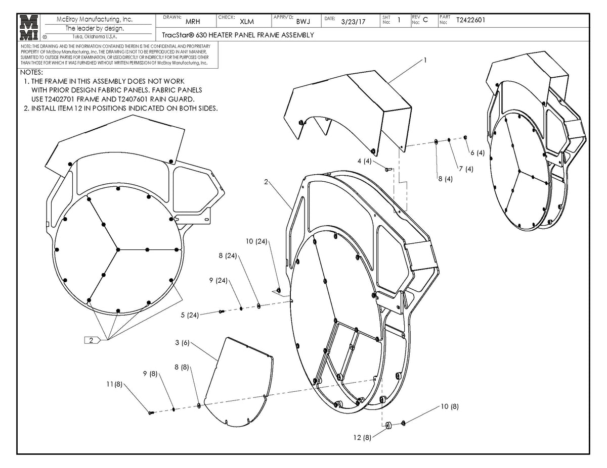 T2422601 - T630 Heater Panel Frame Assembly