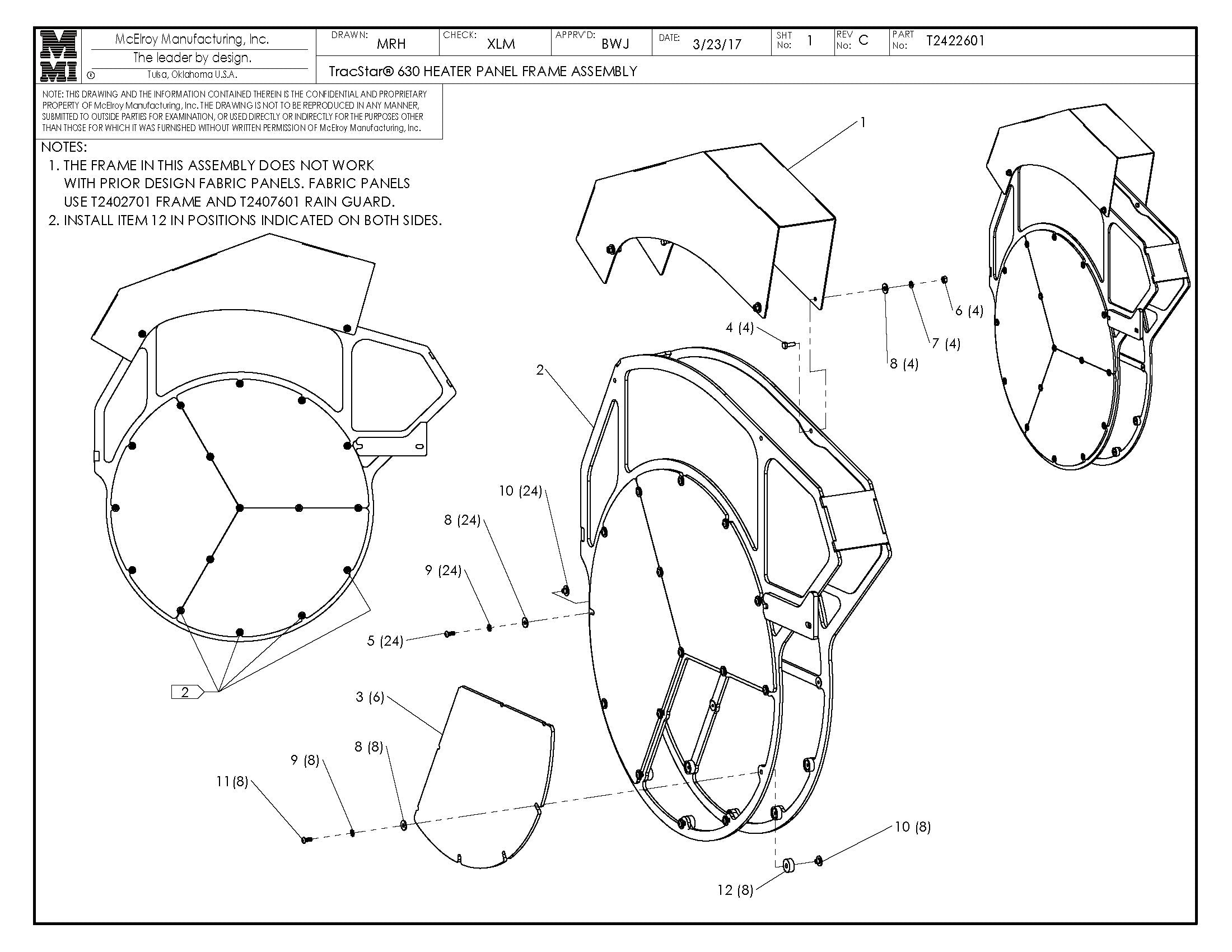 T2422601 - T630 Heater Panel Frame Assembly